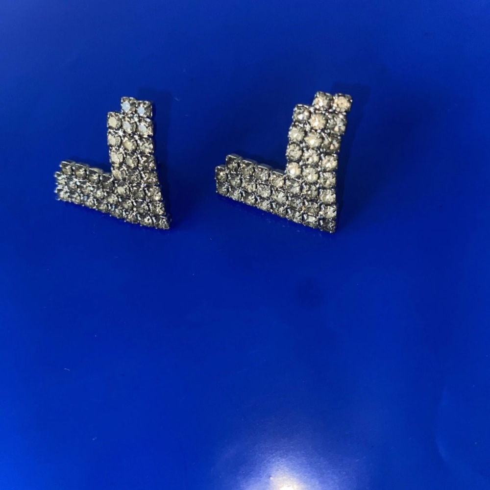 Crystal Chevron Stud Earrings - Silver Tone